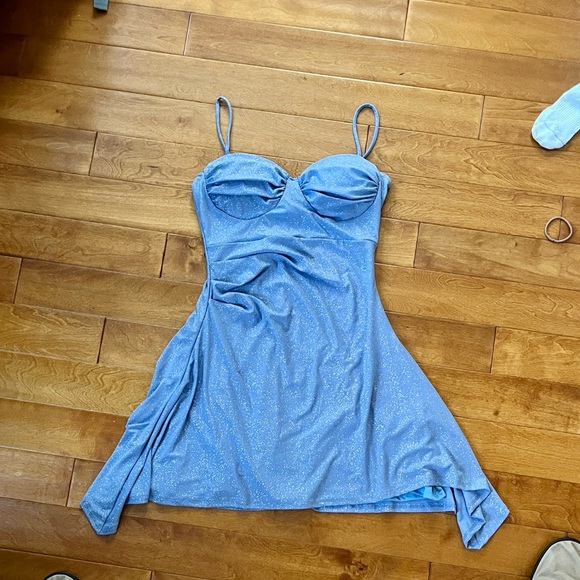 Windsor Shimmer Light Blue Spaghetti-Strap Mini Dress - Picture 5 of 7